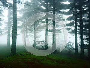 mysterious forest with dark fog, AI Generated