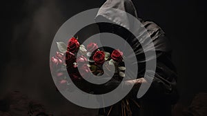 Mysterious Forms The Man In The Black Hood With Roses