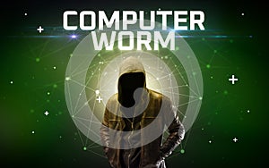 Mysterious hacker, online attack concept