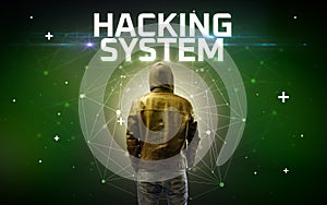 Mysterious hacker, online attack concept