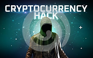 Mysterious hacker, online attack concept