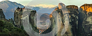 Mysterious hanging over rocks monasteries of Meteora, Greece