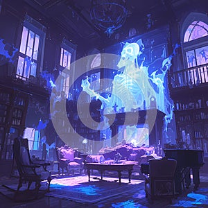 Mysterious Haunted House Renovation, Ghostly Skeleton and Blue Spirit Surrounding
