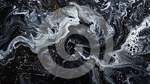 mysterious ink swirls, intricate patterns of deep black inky swirls blend and separate on the canvas, creating a photo