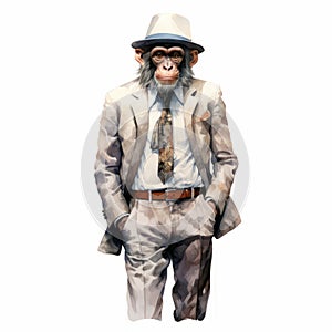 Mysterious Jungle: A Digital Painting Of A Monkey In A Suit And Tie