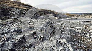 A mysterious landscape of dried up riverbeds jagged rocks and uneven terrain evidence of a silent and powerful force