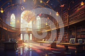 Mysterious Magic interior library. Generate Ai