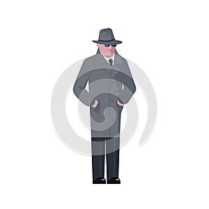 Mysterious man wearing a gray hat and coat