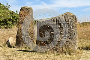 Mysterious megalithic Tiya pillars, UNESCO World Heritage Site, Ethiopia.