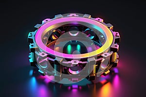 A mysterious metal ring with neon lights, horizontal composition
