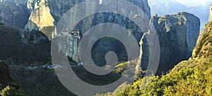 Mysterious monasteries of Meteora hanging over rocks , central Greece