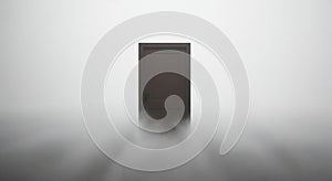 Mysterious Monolith in Mist Minimalist Dark Brown, Grey, White representing the Unknown [with copy space] (AI-generated) photo