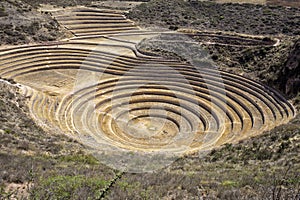 Mysterious Moray Agricultural Terraces of the Incas, Cusco Peru.