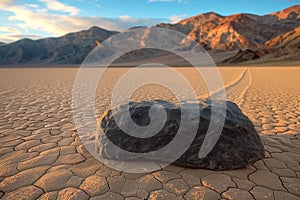 mysterious movig rock in clay desert
