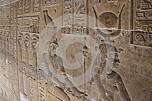 Mysterious murals on the walls of the Temple of Dendera Hathor , near the city of Ken