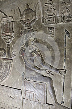 Mysterious murals on the walls of the Temple of Dendera Hathor , near the city of Ken