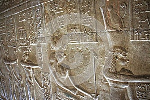 Mysterious murals on the walls of the Temple of Dendera Hathor , near the city of Ken