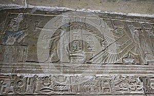 Mysterious murals on the walls of the Temple of Dendera Hathor , near the city of Ken