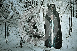 Mysterious old man with magical ice sword