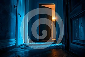 Mysterious open door with warm light