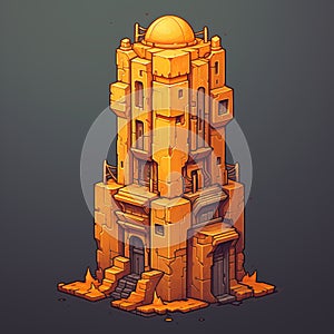 Mysterious Orange Tower: Hieratic Visionary Pixel Art For 2d Games