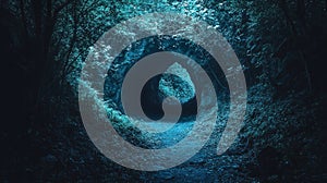 Mysterious path through a forest dark and shadowy with an unknown destination