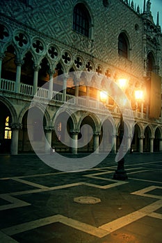 Mysterious plazza in the evening in Venice