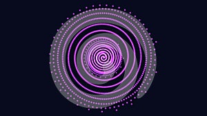 Mysterious purple spiral of dots on black background