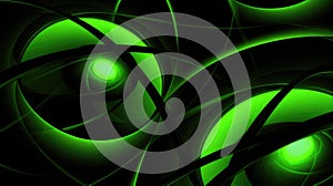 Mysterious ribbons of neon green weave through the darkness, forming an elegant dance of light and shadow that sparks