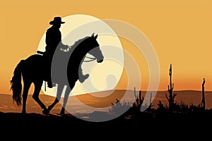 Mysterious Silhouette cowboy horse. Generate AI