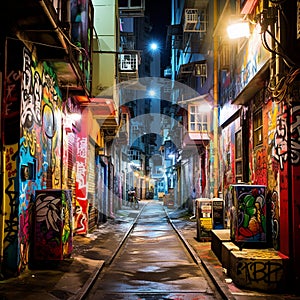 Mysterious Street in Hong Kong with Vibrant Colors and Stunning Street Art