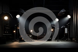 Mysterious Studio lighting room isolated on black. Generate Ai