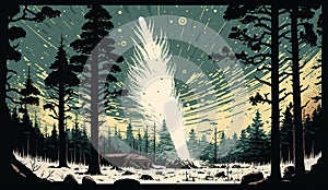 Mysterious Tunguska event, fantasy illustration. Generative AI photo