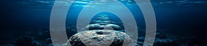 Mysterious Underwater Landscape with Rounded Rocks and Deep Water