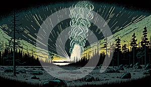 Mysterious unexplained Tunguska event, fantasy illustration. Generative AI