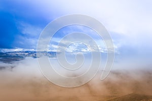 Mysterious view of the hills and canyons in a colorful tone