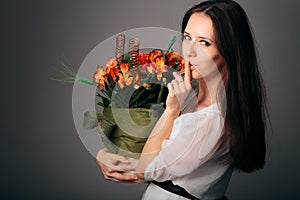 Mysterious Woman Receiving Flower Bouquet From Secret Lover