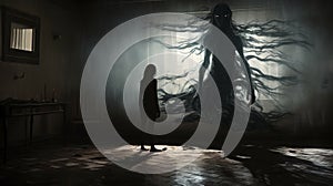 Mysterious Woman Standing By Dark Creature: Uhd Image With Anime Influence