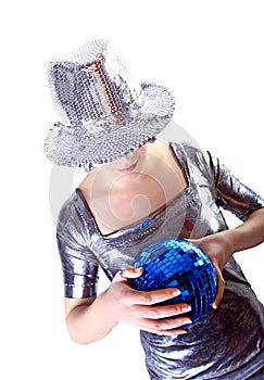 Mysteriously party girl with disco ball