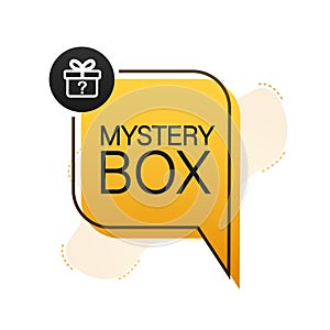 Mystery box banner. Packaging for concept design. Surprise present. Package design. Help symbol. Question mark icon