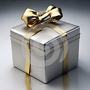 A mystery box wrapped in a gold ribbon. AI Generated