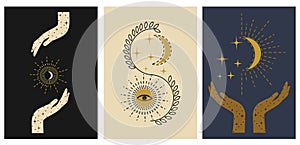 Mystery cards set. Hand drawn mystical design templates