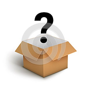 Mystery contest box, lucky prize present surprise secret. Mystery box gift question icon