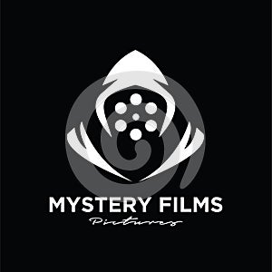 Mystery Films Studio Movie Video Cinema Cinematography Film Production logo design vector icon illustration