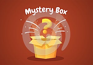 Mystery Gift Box with Cardboard Box Open Inside with a Question Mark, Lucky Gift or Other Surprise in Flat Illustration