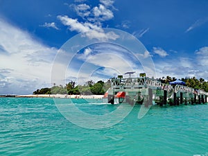 Mystery island Pier, Ocean, blue sky and clouds @ Vanuatu