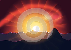 Mystery sunset behind the mountains