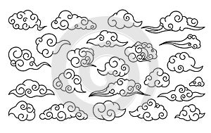 Mystic clouds, elements of traditional oriental cloudy ornament, asian style sky