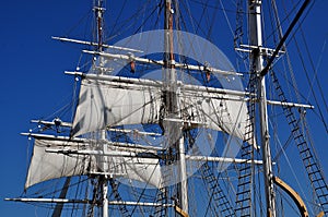 Mystic, CT: Sails and Masts of 1841 Whaling Ship