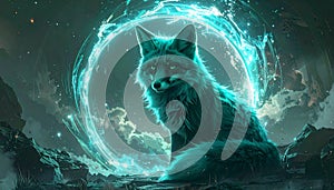 Mystic glowing wolf in circle
